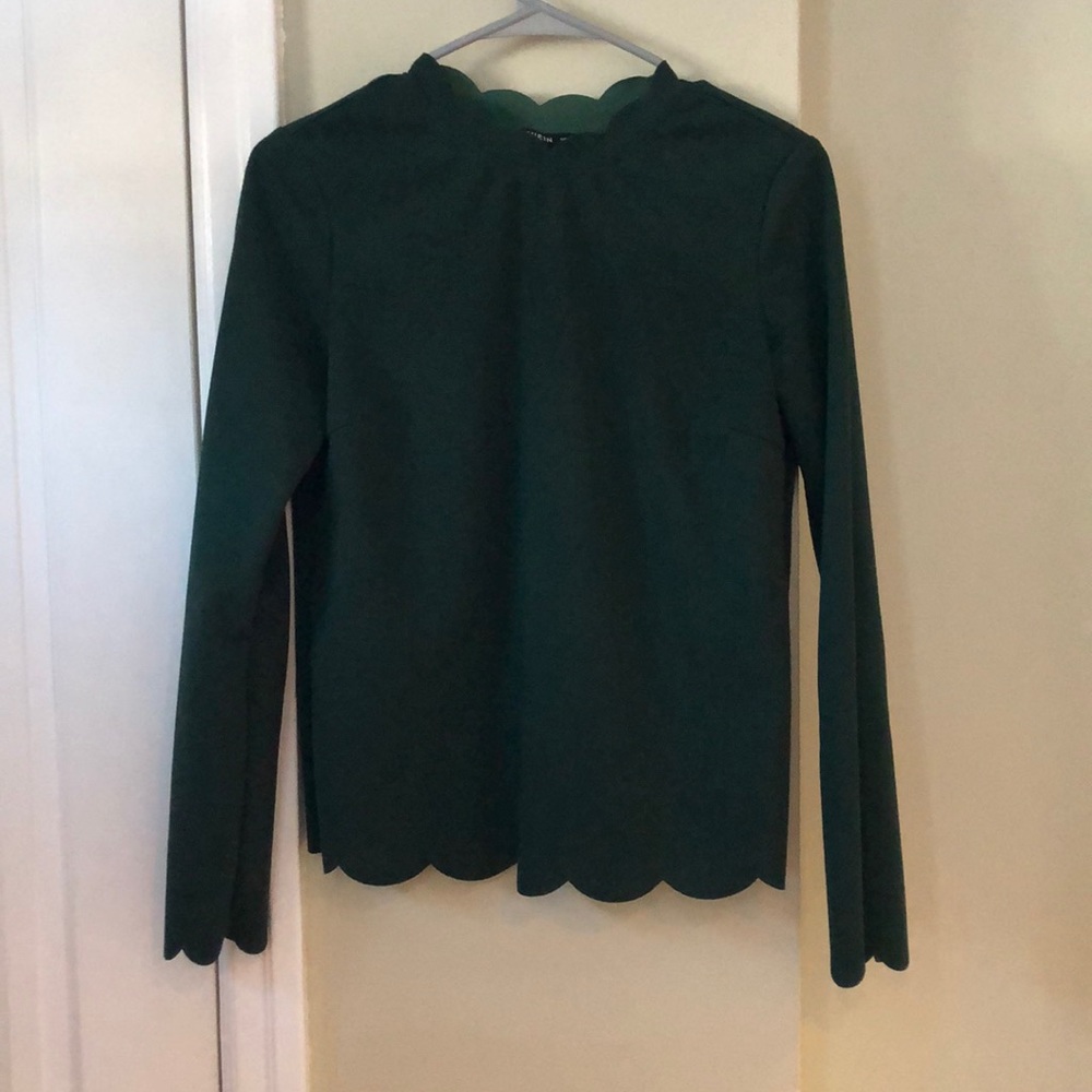 Dark Green Scallop Blouse